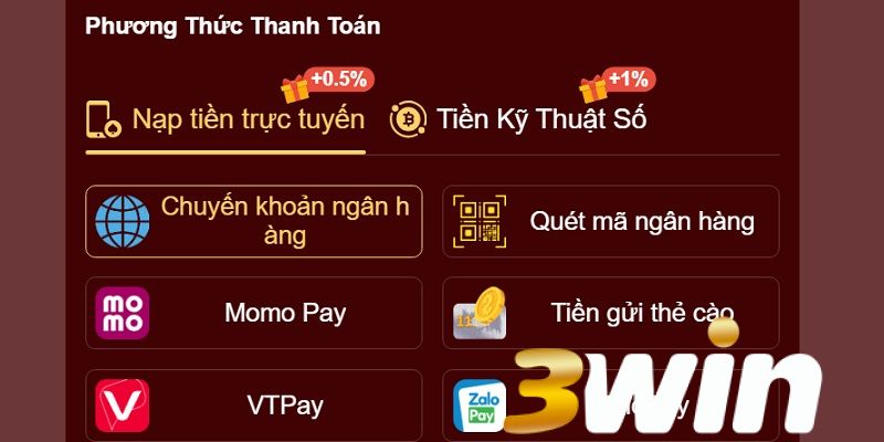 3win - Nhà Cái Uy Tín 3WIN.COM Đa Dạng Thể Loại Game 6 Nạp tiền đa phương thức